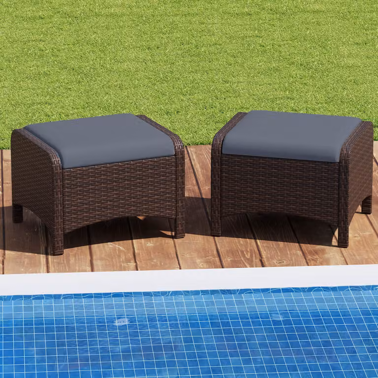 Set di 2 poggiapiedi da giardino Costway in rattan sintetico con cuscini rimovibili grigi
