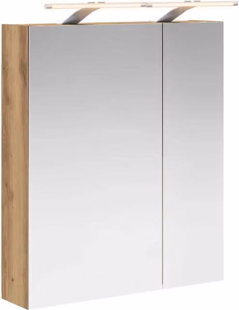 Mobiletto da bagno sospeso Design In in rovere marrone con ante in vetro e illuminazione LED integrata