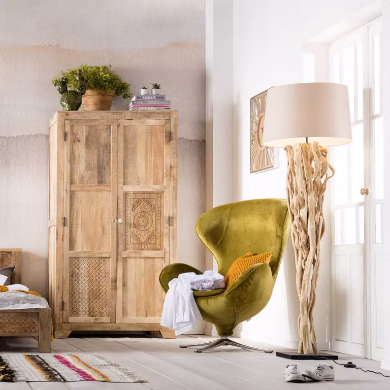 KARE Lampada da terra Scultra, Crema / Ambra, Soggiorno / Sala da pranzo, Legno, Moderno, Lampada da terra