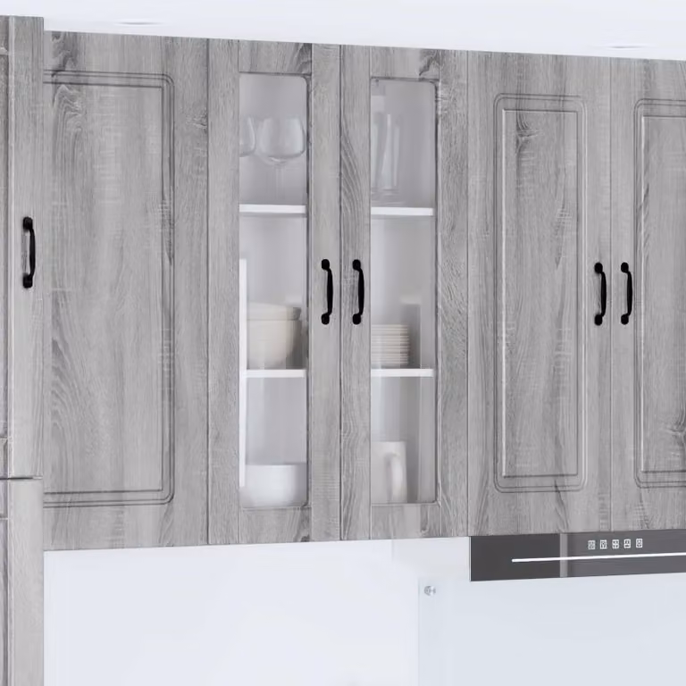 Mobile da parete vidaXL PORTO in legno e vetro, Grigio Sonoma, L: 60 cm, P: 31 cm, H: 100 cm