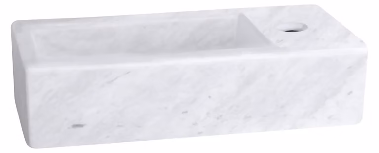 Lavabo da appoggio Helios in marmo - Lavabo con foro per rubinetto a destra - Lavabo da appoggio su piano o da incasso - 37,5 x 18,5 x 9,5 cm - Bianco