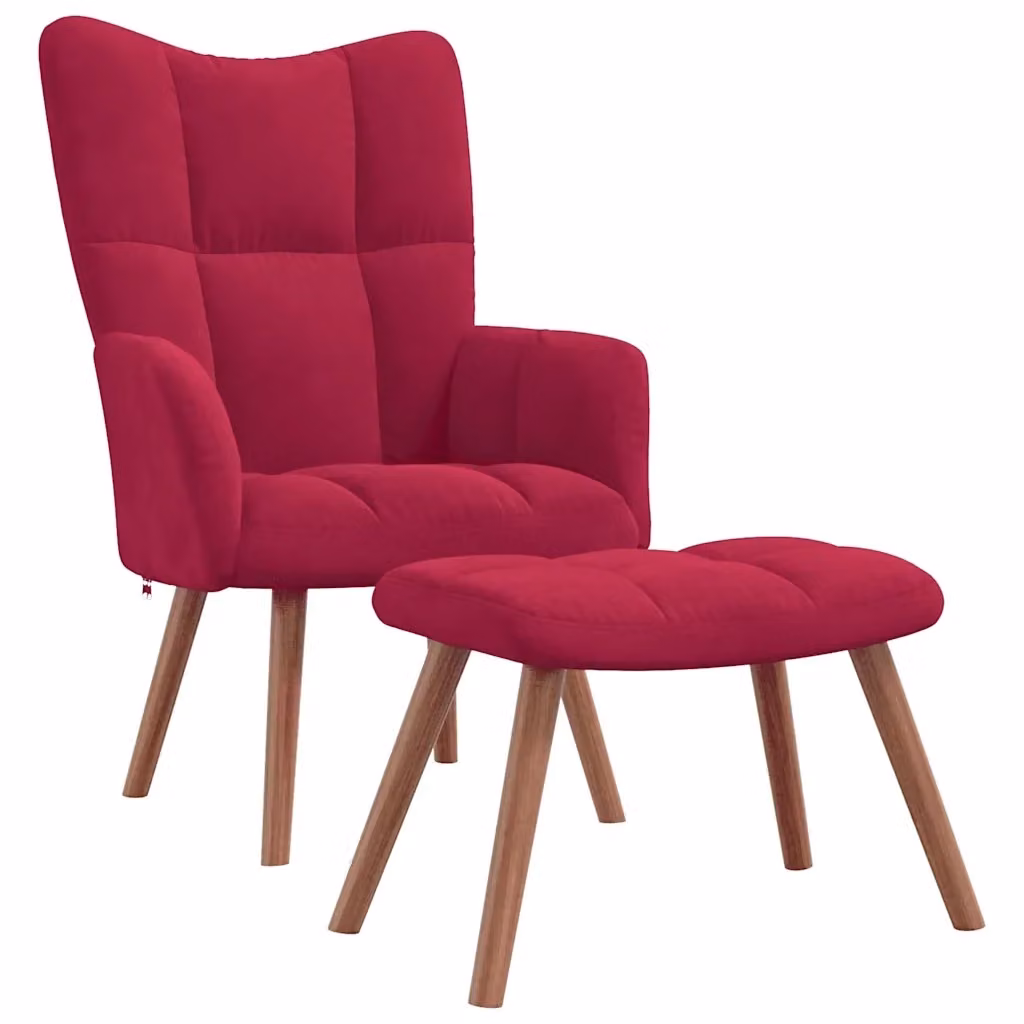 vidaXL Poltrona Relax con Poggiapiedi Rosso in Velluto – 2