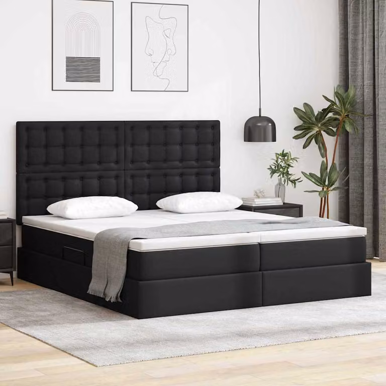 Letto con contenitore e materasso ibrido vidaXL in ecopelle nera L/P/H: 204 x 180 x 200 cm