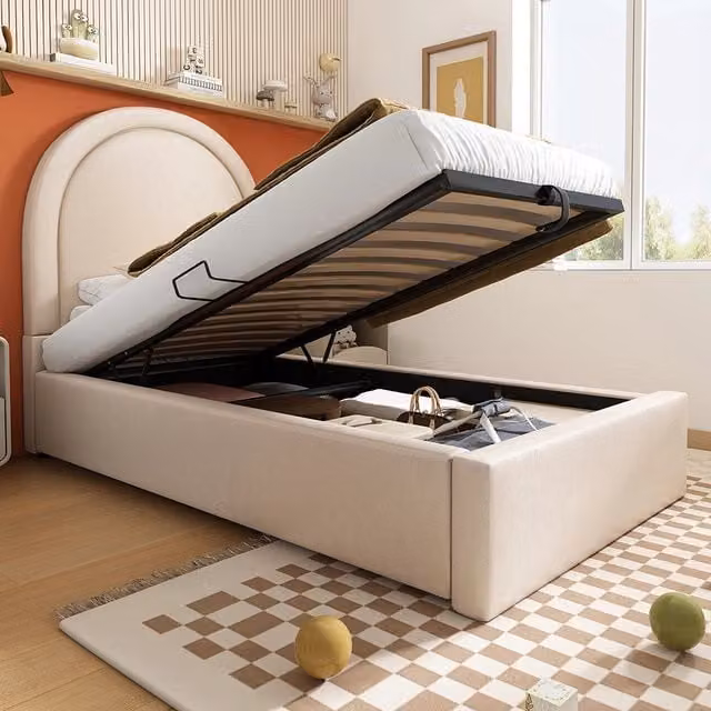 Lit singolo per bambini 90x190 cm - Xylo - Beige - Imbottito in PU con contenitore