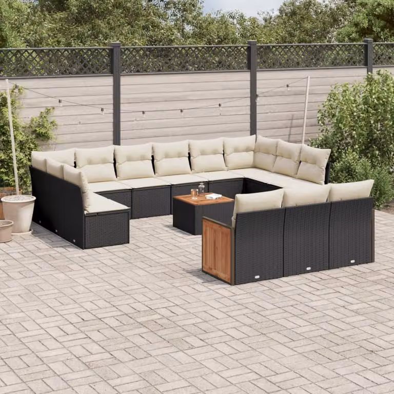 Maison Exclusive - Set Divani da Giardino 14pz con Cuscini in Polyrattan Nero