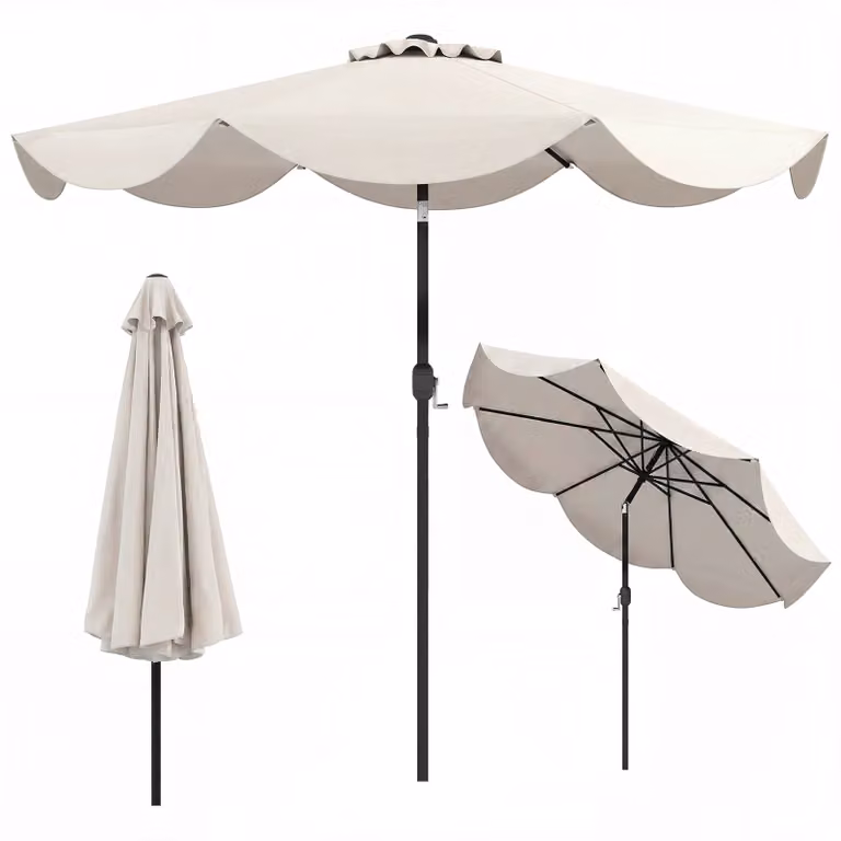 Ombrellone da giardino Costway beige con palo in metallo, parte superiore ventilata e inclinazione di 30 gradi