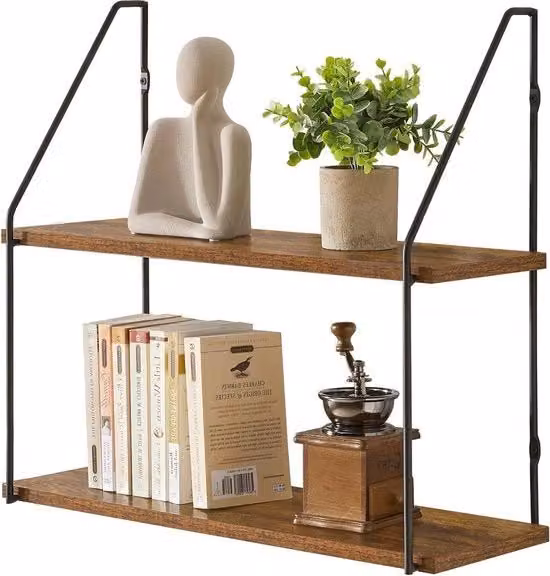 Mensole Industriali Vintage YMYNY a 2 Livelli in Legno e Metallo Marrone per Soggiorno