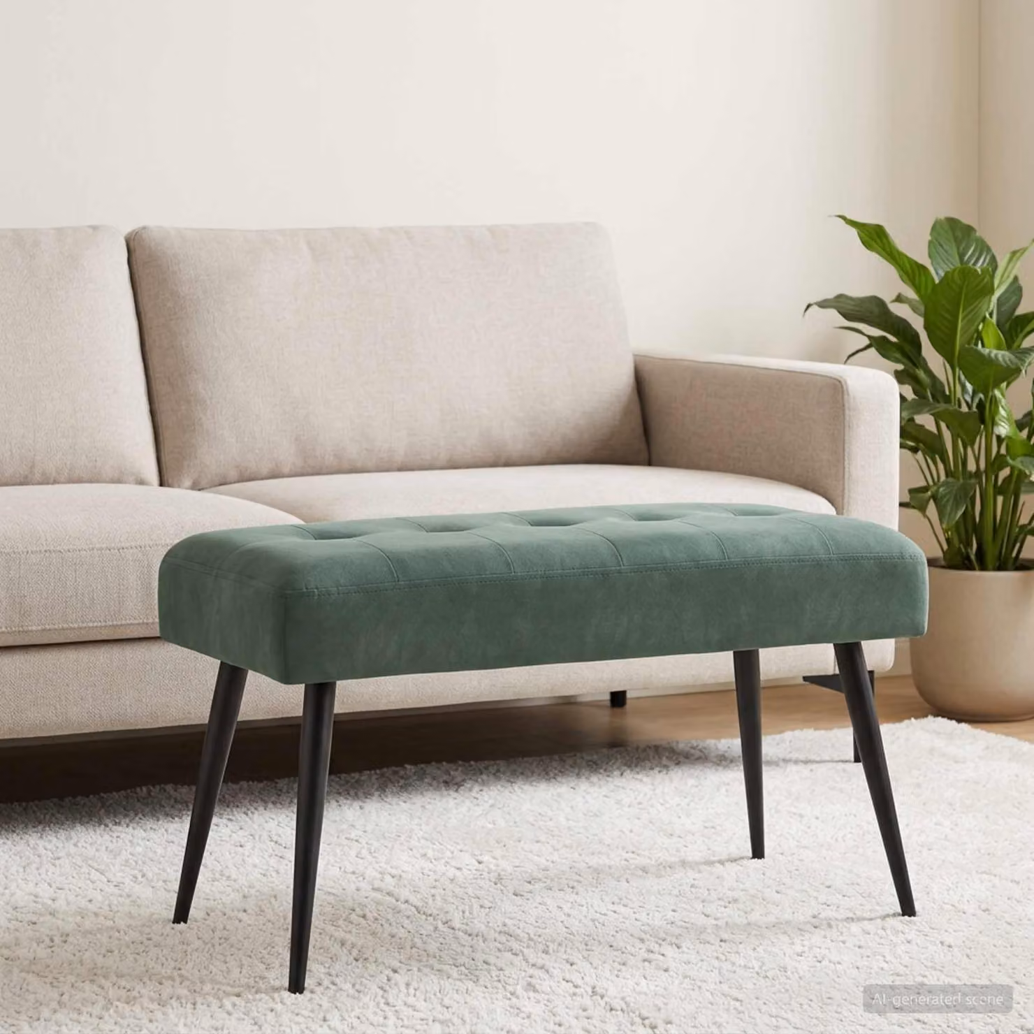 Panchina moderna vidaXL in velluto verde con bottoni imbottiti L 80 cm x P 40 cm x H 46 cm