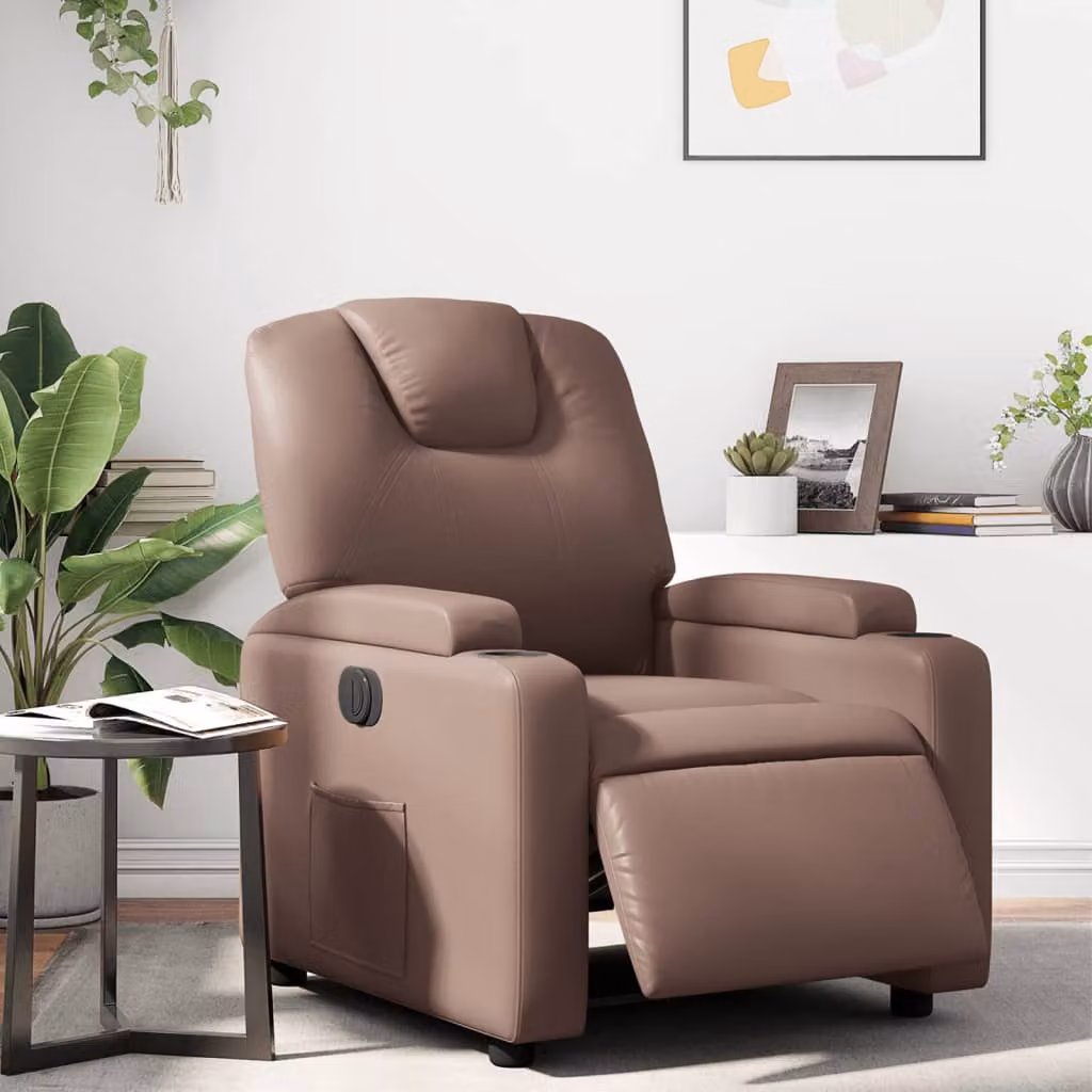 Poltrona Reclinabile Elettrica vidaXL in Similpelle Marrone con Braccioli e Funzione Auto-Return – 1
