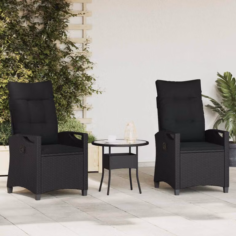 Set di 2 sedie da giardino vidaXL in acciaio nero e poliestere resistente ai raggi UV con cuscini inclusi