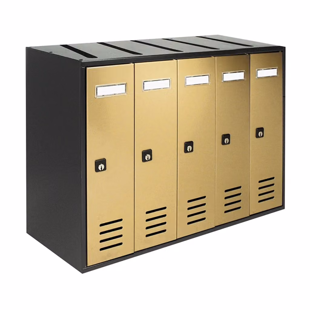 Cassette Postali Condominiali ALUBOX CUBO 5 Posti in Lamiera Zincata, Colore Antracite con Sportelli Oro, L/P/H: 38,5 x 53 x 25 cm – 2