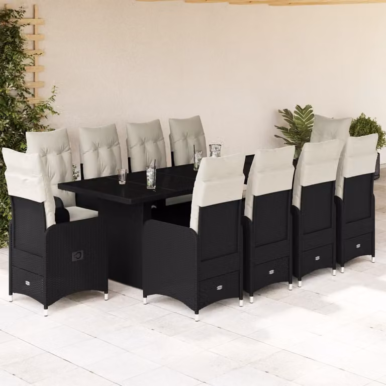 Maison Exclusive - Set da giardino bistrot 11 pezzi con cuscini in polyrattan nero