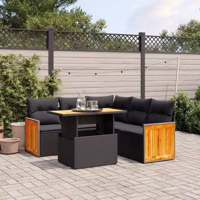 Set Divano da Giardino 6 pz con Cuscini Nero in Polyrattan 3273953