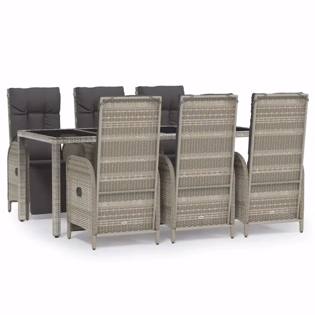 Set da pranzo da giardino vidaXL in polyrattan grigio con 7 pezzi e piano in vetro – 2