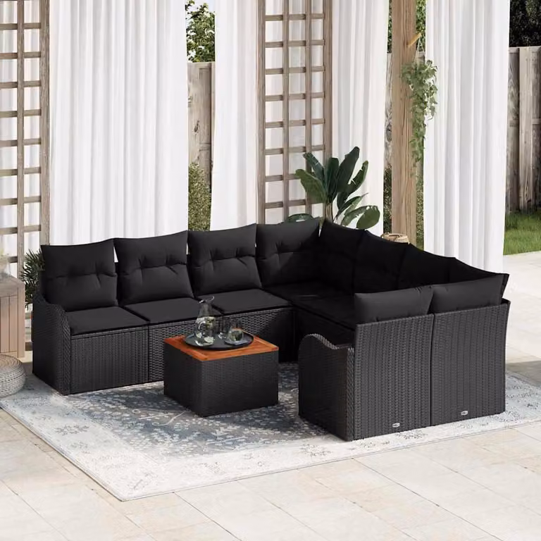 Maison Exclusive - Set da giardino composto da 9 pezzi, divano in rattan sintetico nero