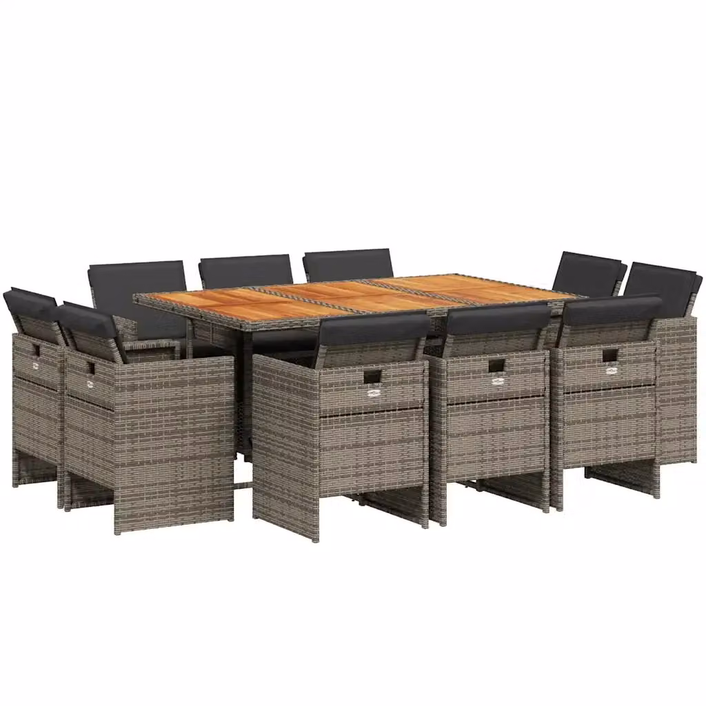 Set da pranzo da giardino vidaXL in legno di acacia e polyrattan, 11 pezzi, grigio e marrone – 2