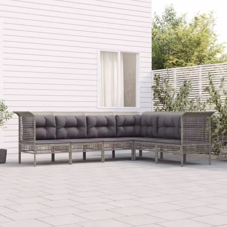 The Living Store Set da giardino da 6 pezzi con cuscini in poly rattan grigio