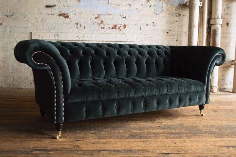 XXL Big Sofa Couch Chesterfield Polster 3 Sitzer Sitz Garnitur Leder Grün