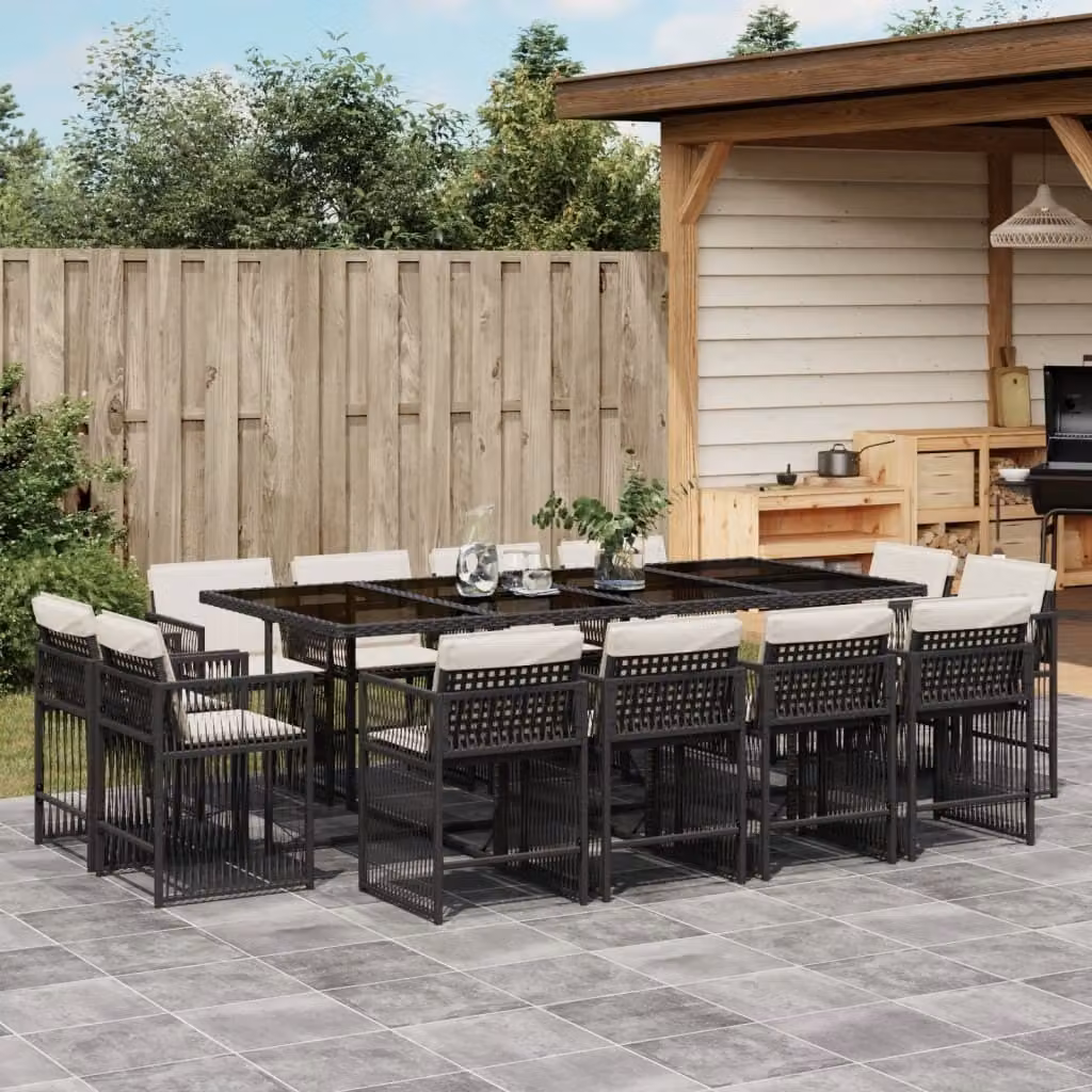 Maison Exclusive - Set da Pranzo da Giardino 13pz con Cuscini Nero in Polyrattan