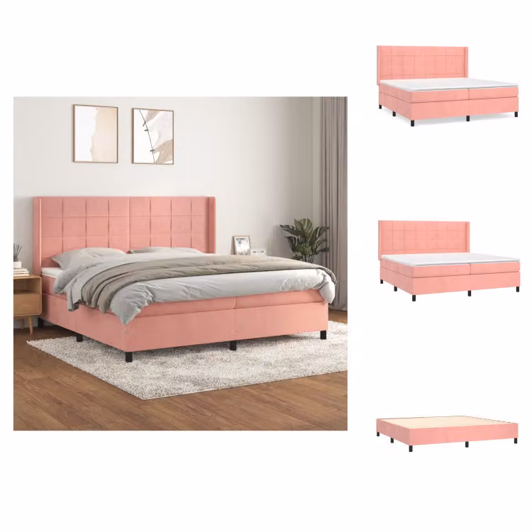 vidaXL Letto a molle con materasso rosa 200x200 cm in velluto - Letti & Reti