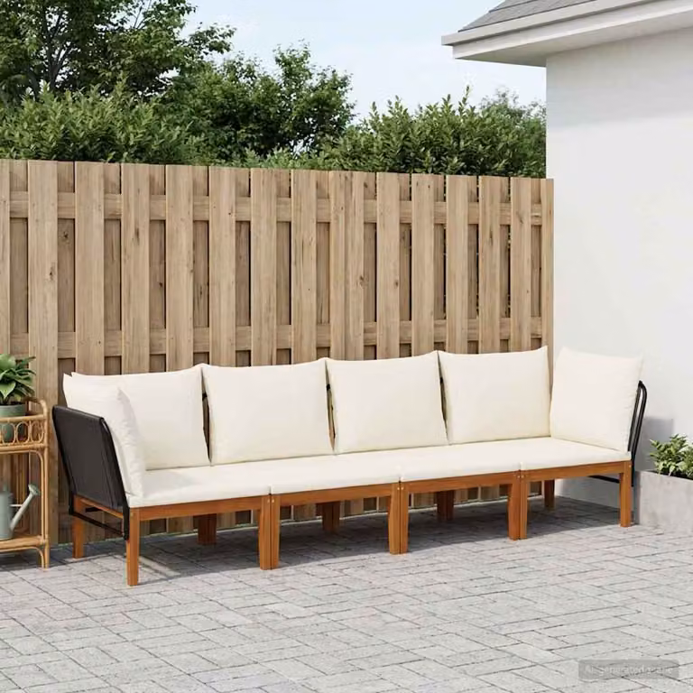 Set di 4 sedie da giardino vidaXL in legno massiccio di acacia e corda, colore naturale/marrone/bianco