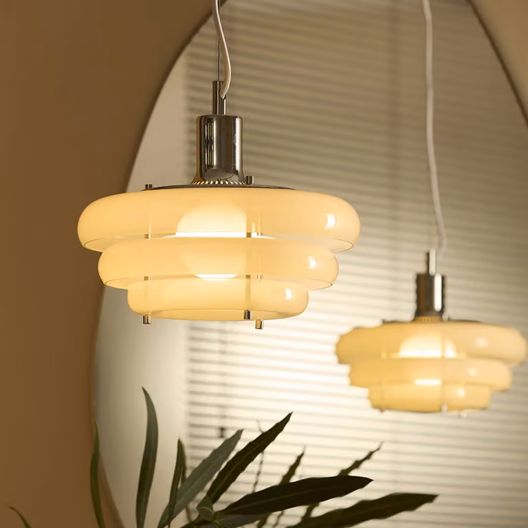 MARKET SET Lampada a sospensione Sunset, dimmerabile, Bianco / Opale, Soggiorno / Sala da pranzo, Vetro, Design, Lampada a sospensione