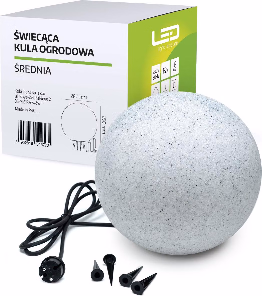 Lampada da giardino a sfera "Pietra" 28 cm, E27, IP65, grigio