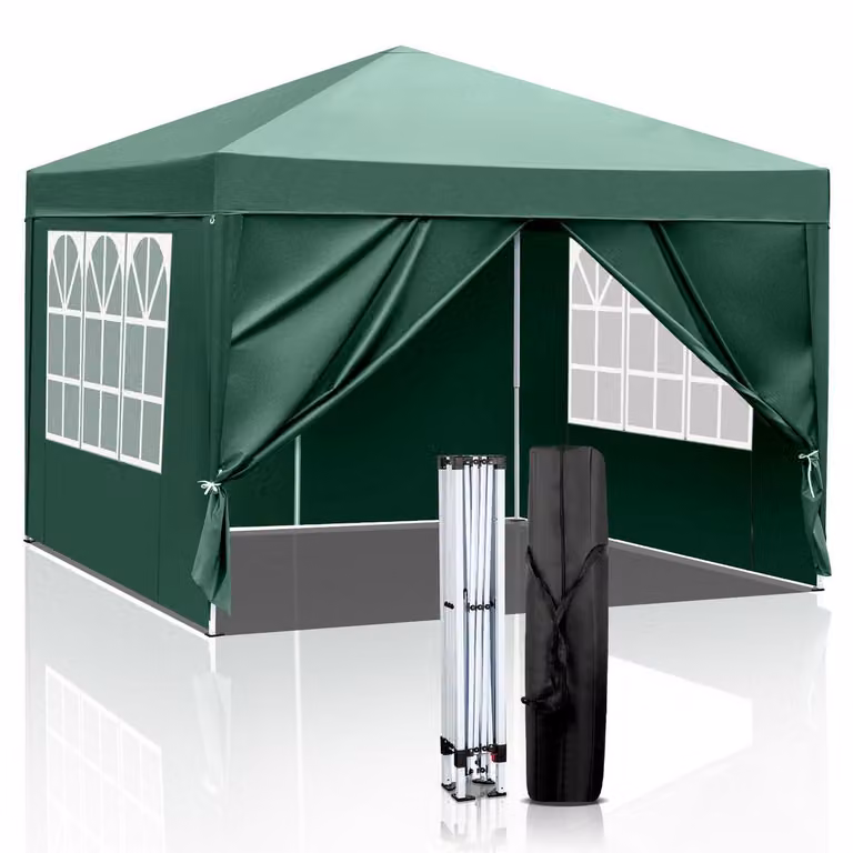 Gazebo da esterno 3x3 metri, con struttura regolabile in altezza, impermeabile, dotato di 4 pannelli laterali, colore verde