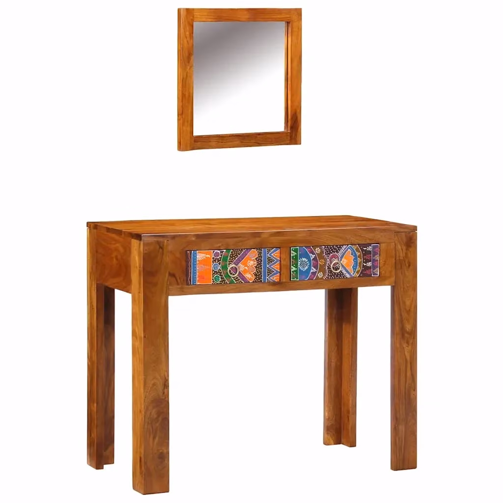 Tavolo da trucco moderno in legno di acacia marrone vidaXL L/P/H: 90 x 45 x 75 cm – 2