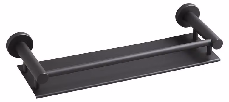 Ripiano da bagno da montare a parete, 40 cm, nero opaco, resistente alla ruggine, con barra di protezione