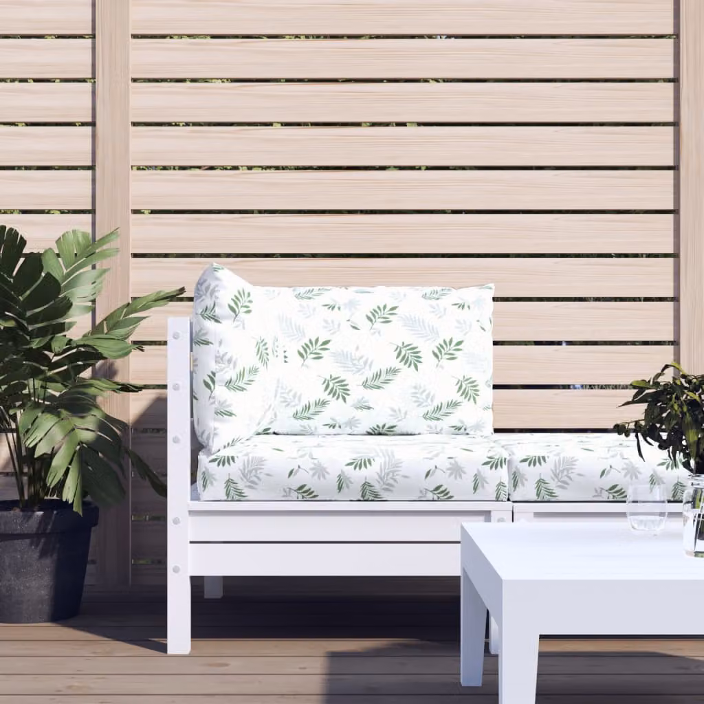 Set di 3 cuscini per pallet vidaXL con motivo a foglie, tessuto Oxford impermeabile e traspirante, colore verde e bianco, L/P/H: 60 x 60 x 8 cm