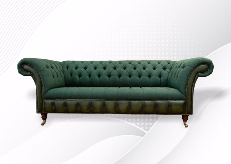 Wohnzimmer Möbel Stoff Textil Dreisitzer Sofa Couch Polster Grüne Chesterfield