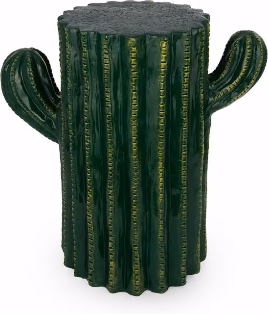 Sgabello decorativo cactus verde in plastica con finitura lucida, Altezza: 43 cm