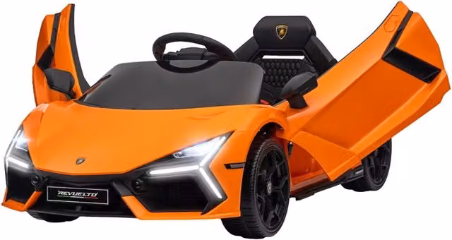 Macchina elettrica per bambini dai 3 ai 5 anni, guida fluida, telecomandata, con clacson, in plastica e metallo, arancione