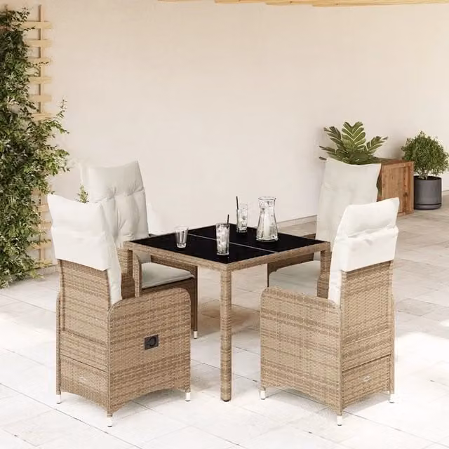 Set da Bistrò da Giardino 5 pz con Cuscini Beige in Polyrattan 3277097