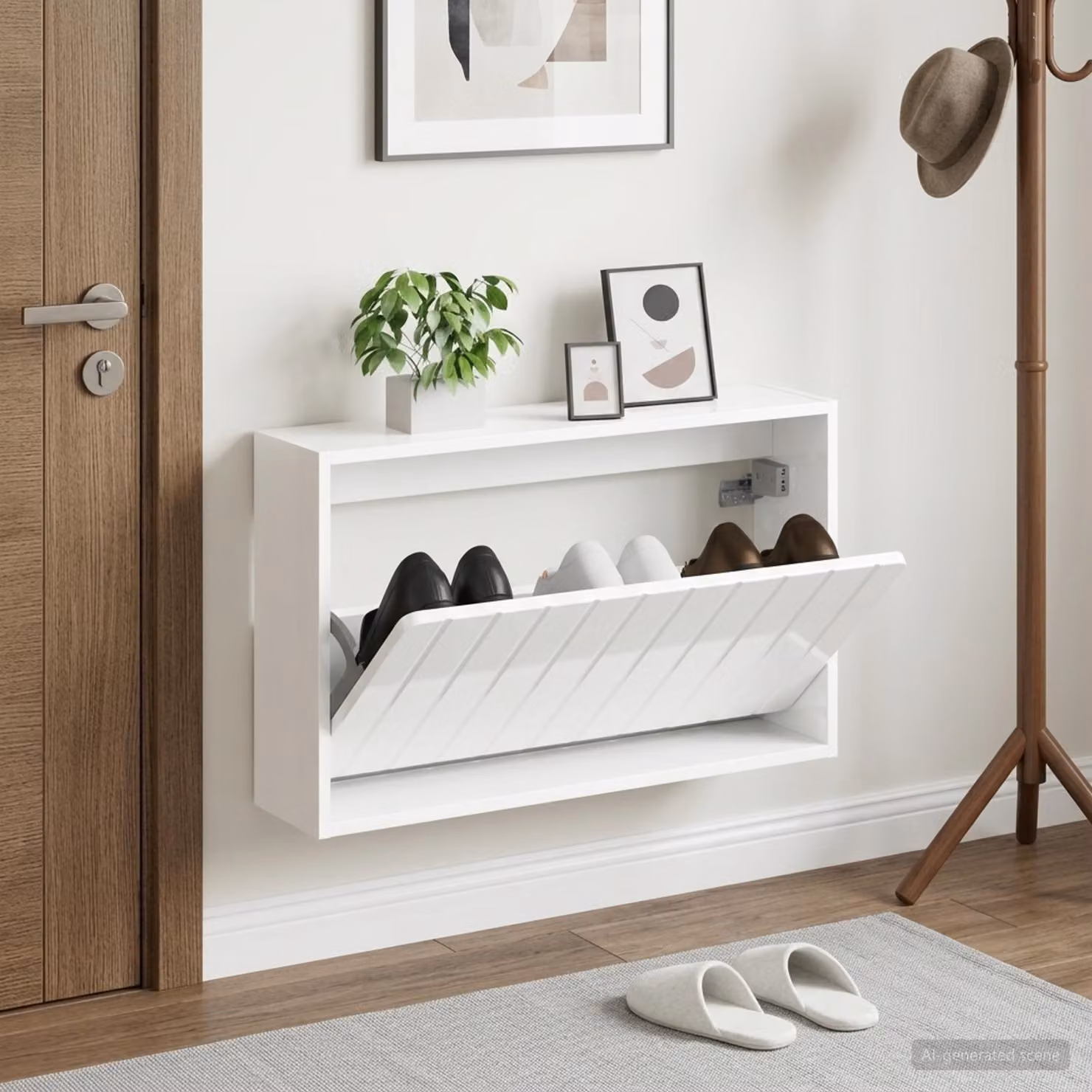 Mobiletto per scarpe da muro vidaXL ZWOLLE bianco lucido L 71 x P 17 x H 43 cm