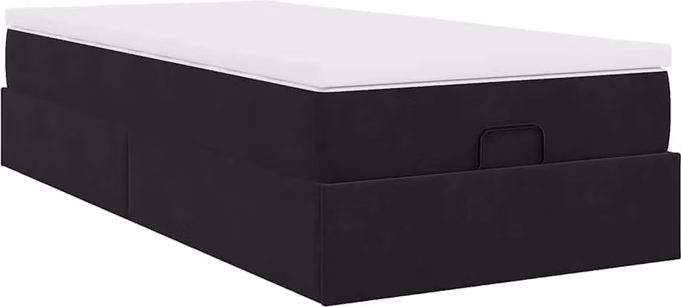 Struttura Letto Pouf con Materasso Nero 90x190 cm in Velluto