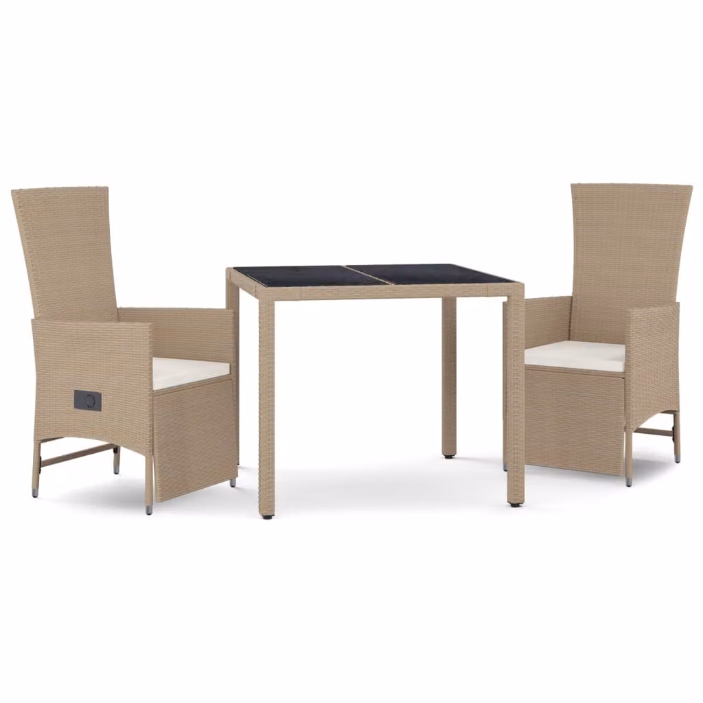 Set da Pranzo da Giardino 3 pz con Cuscini Beige in Polyrattan