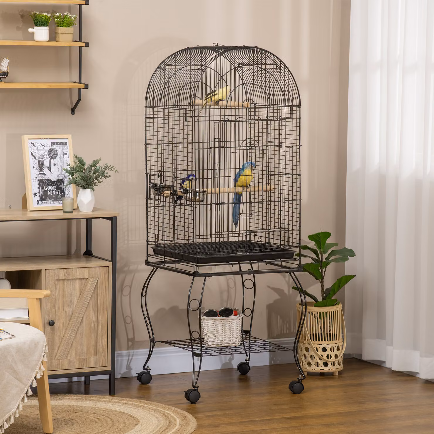 Voliera per uccelli e canarini PawHut con ruote in metallo nero Aosom H 153 x L 51 x P 51 cm – 2