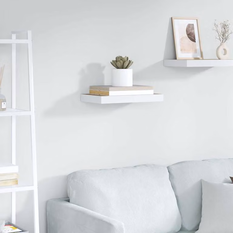 Scaffale a parete moderno vidaXL in MDF e metallo, Bianco e Marrone, L 40 cm x P 23,5 cm x H 3,8 cm