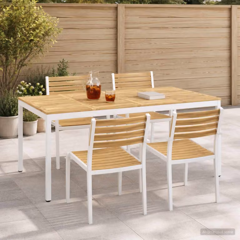 vidaXL Tavolo da giardino rettangolare in legno di acacia bianco L: 196 cm, P: 100,5 cm, H: 75 cm