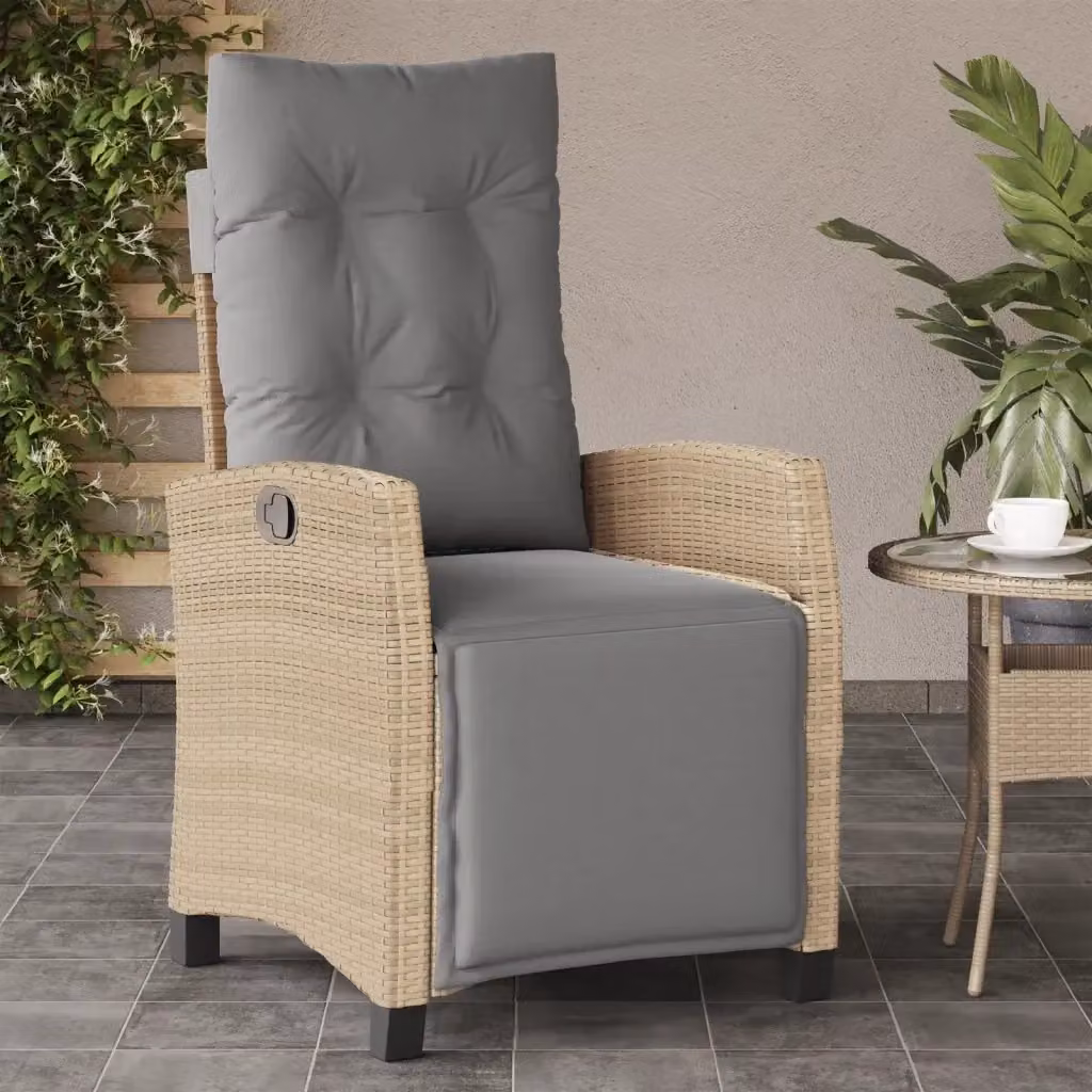 Sedia Reclinabile da Giardino con Poggiapiedi in Polyrattan e Metallo, Colore Beige e Grigio Misto – 2