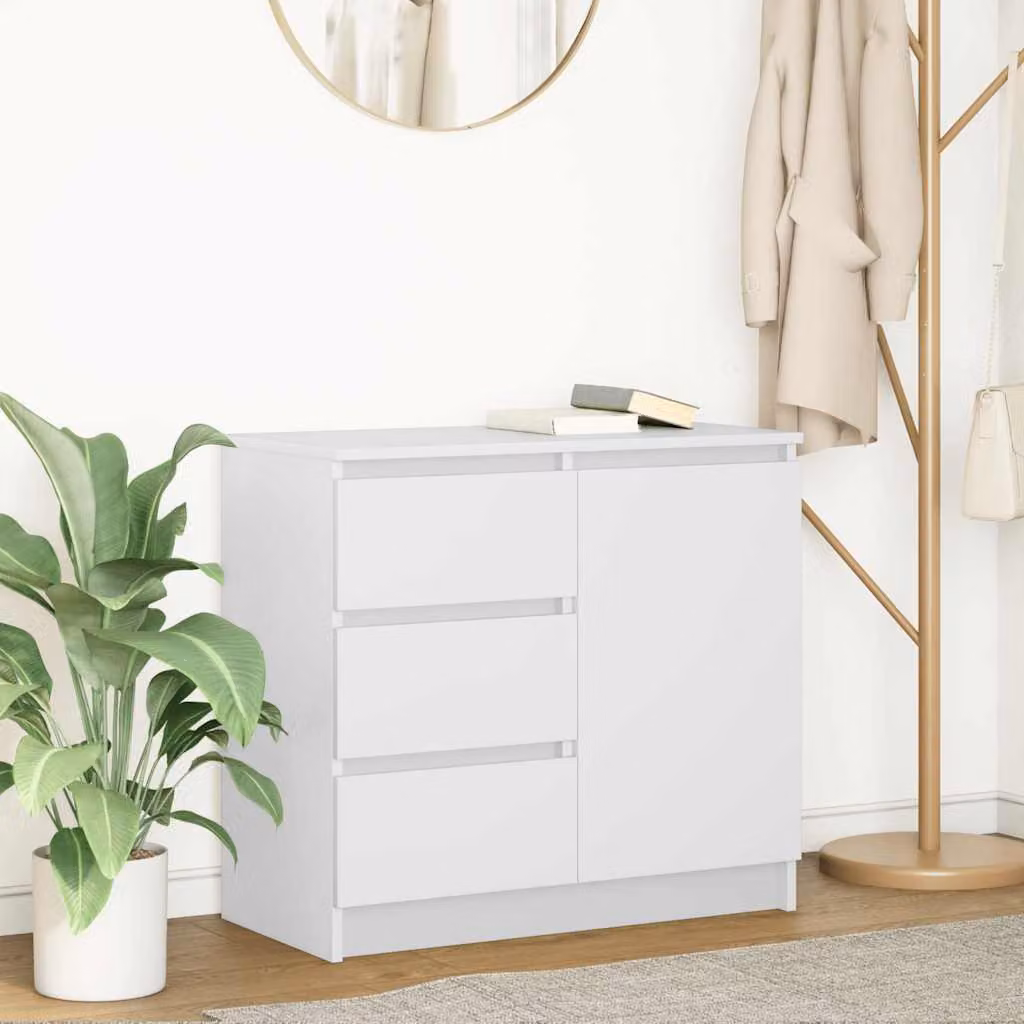 vidaXL Credenza con Cassetto Bianca in Legno Multistrato e MDF, Design Minimalista, L 71 cm x P 35 cm x H 65 cm