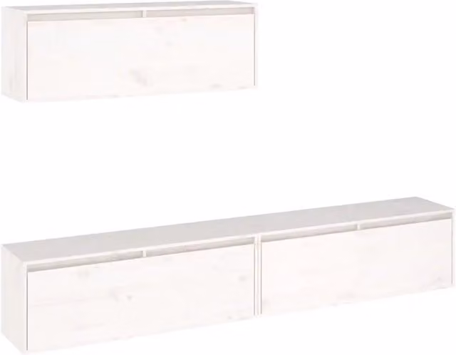 Set Mobile TV 3 pz | Armadietto TV | Mobile Porta TV bianco in legno massello di pino
