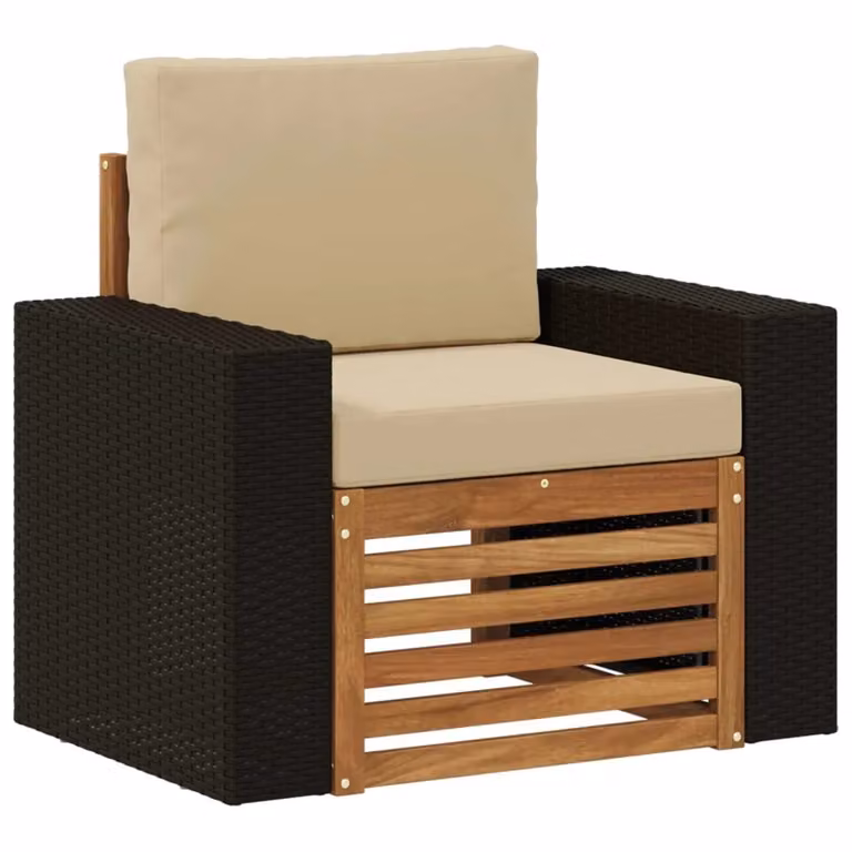 Divano centrale da esterno vidaXL in legno di acacia con cuscini beige