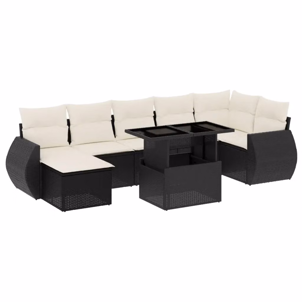 Set Divani da Giardino a L vidaXL in Polyrattan Nero con Cuscini e Tavolino da Esterno – 2