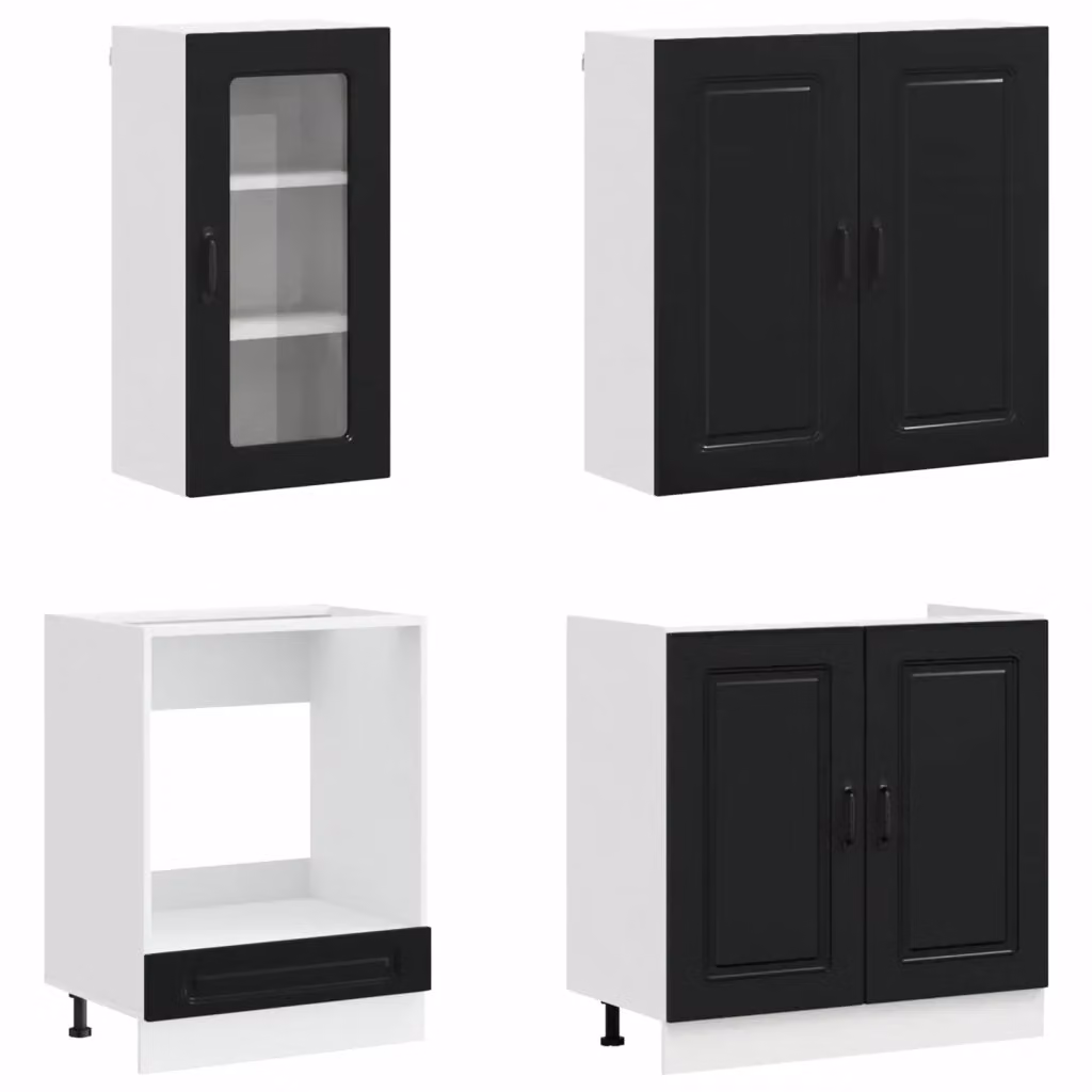 Unità Cucina Moderna KALMAR vidaXL in 8 Pezzi Nero Opaco con Ante in Vetro e MDF – 2