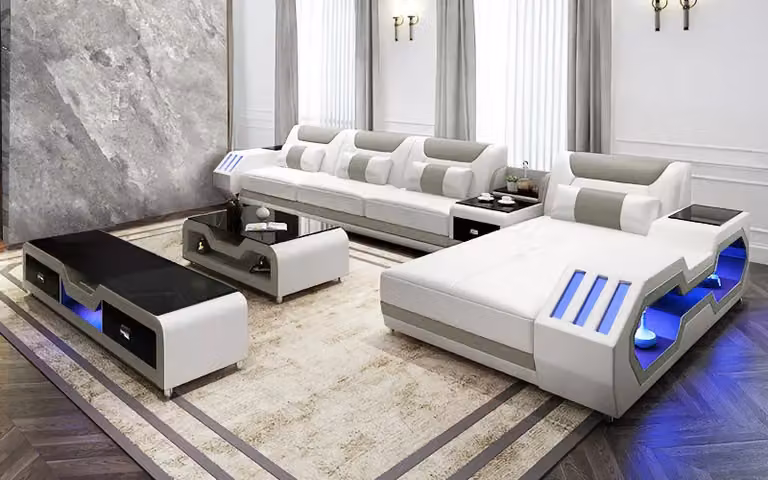 Lederpolster Design Ecksofa Eckcouch Couch Sofa L-Form Wohnlandschaft Wohnzimmer