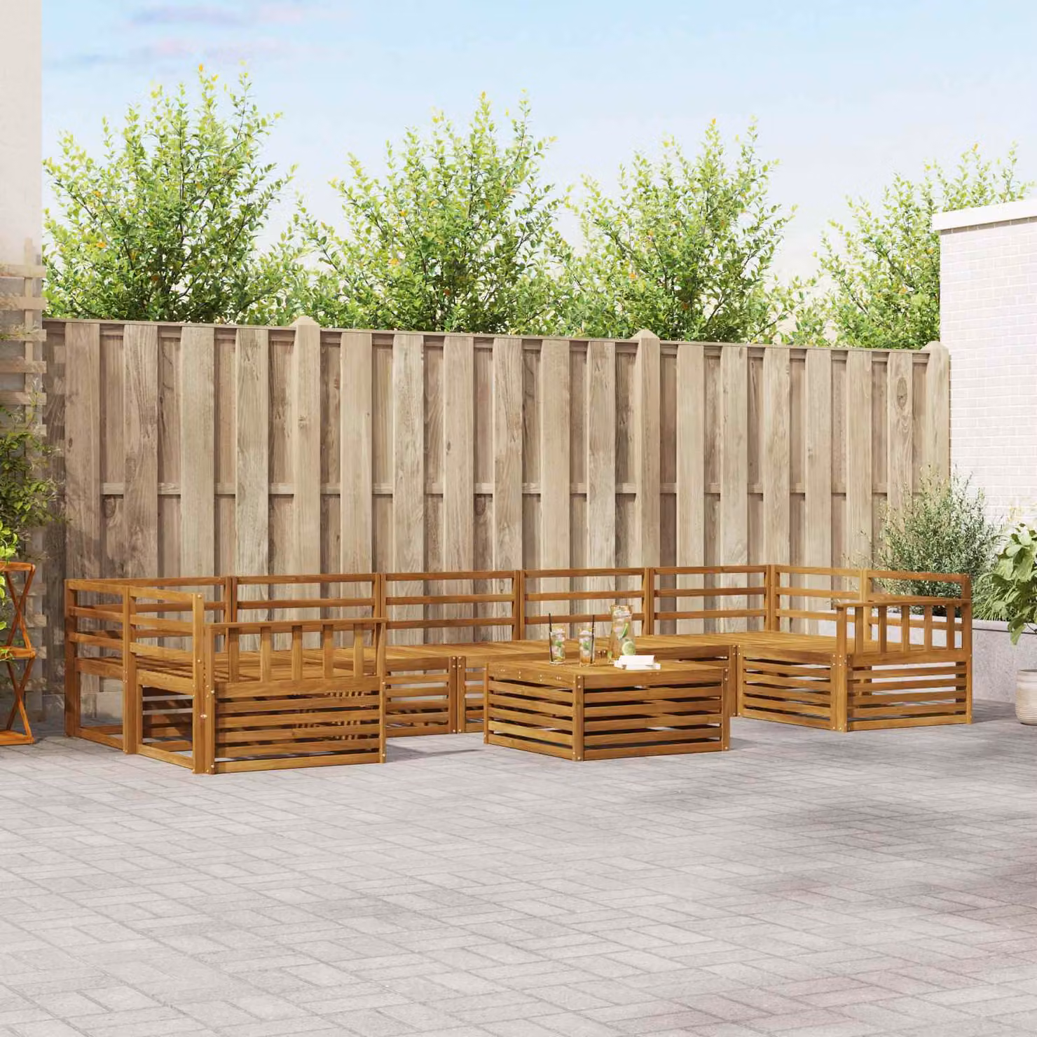 Set di divani da esterno vidaXL 8 pezzi in legno di acacia massello marrone con cuscini inclusi per giardino e terrazza