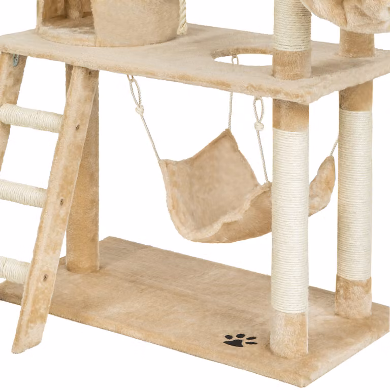 Tiragraffi per gatti TecTake con amaca, grotta e giochi integrati, beige, H 141,0 x L 105,0 x P 60,0 cm